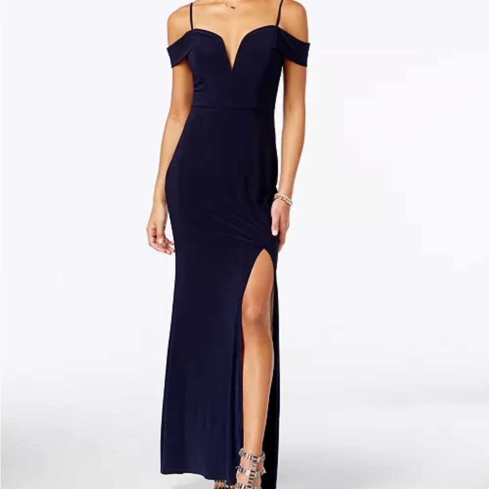 City Studios Navy Off-Shoulder Maxi Dress